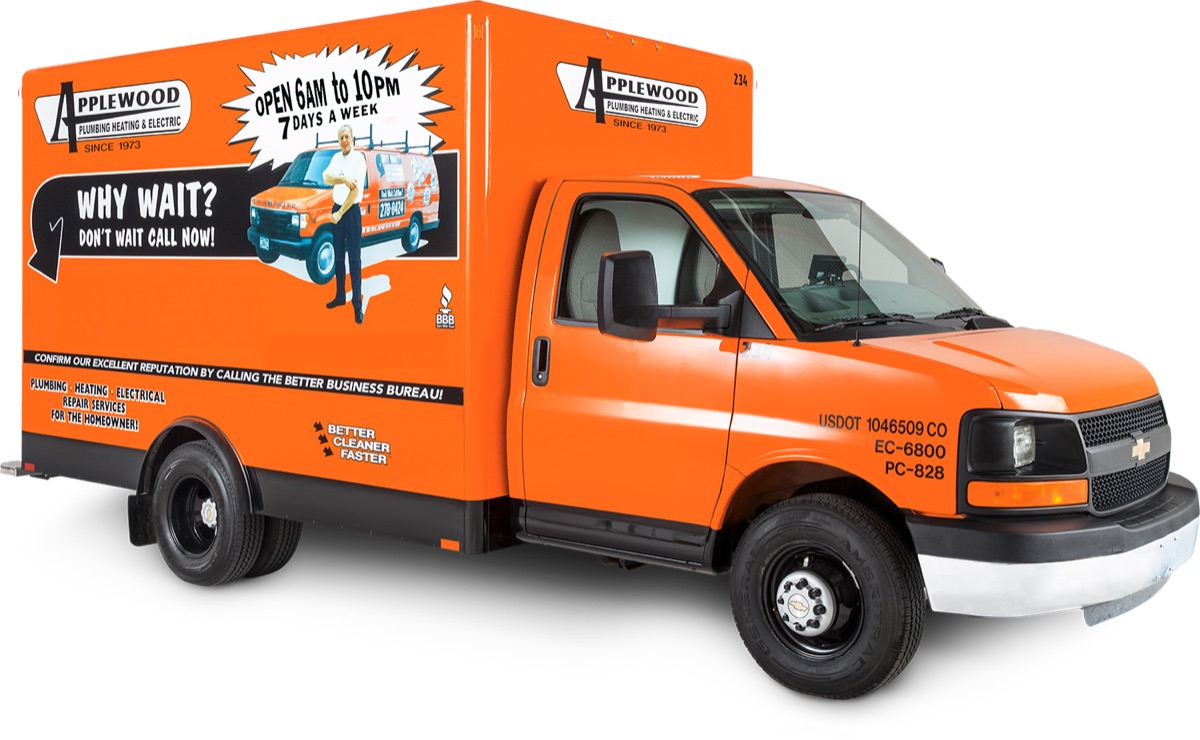Orange Applewood branded service box truck