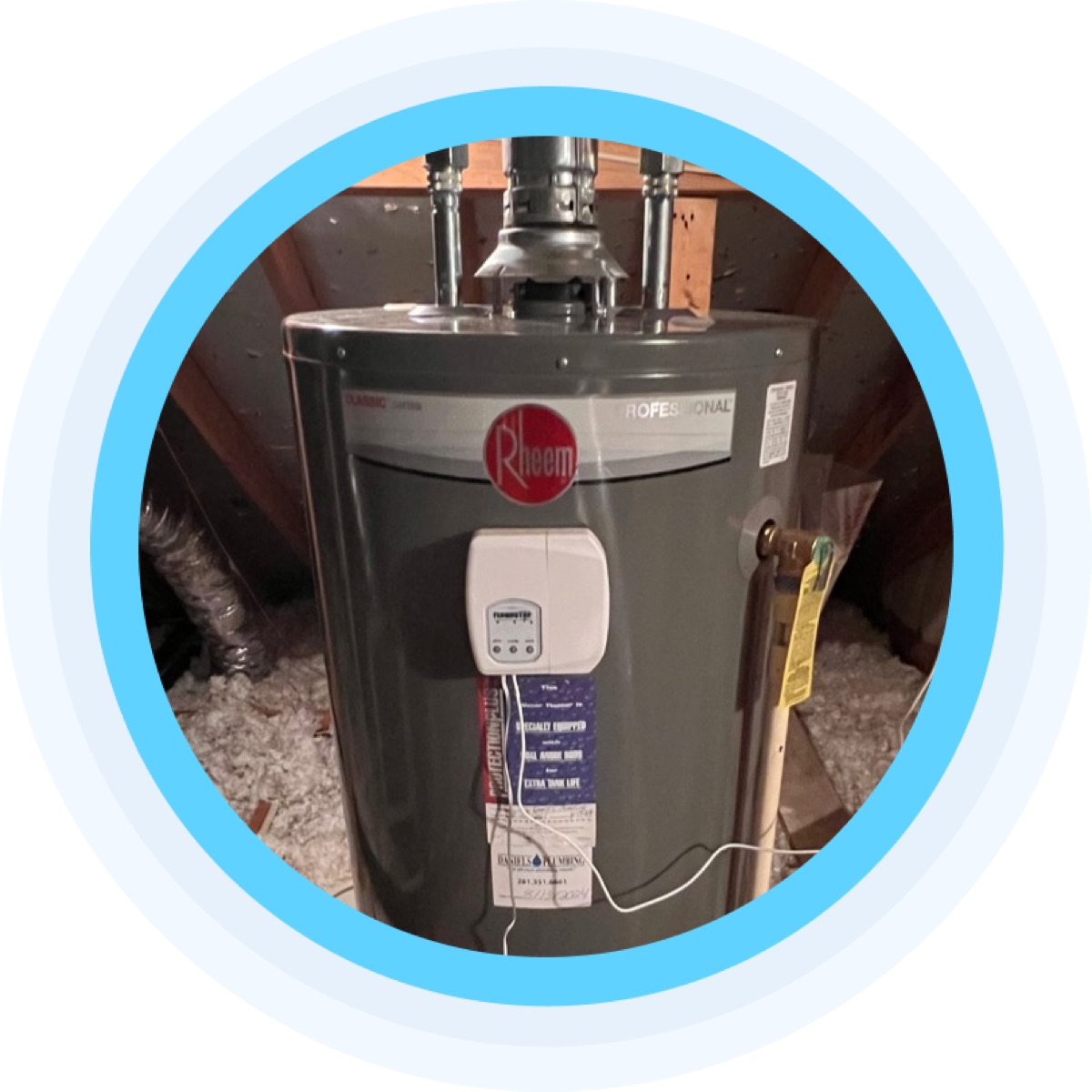 Gas tank water heater installed in an attic