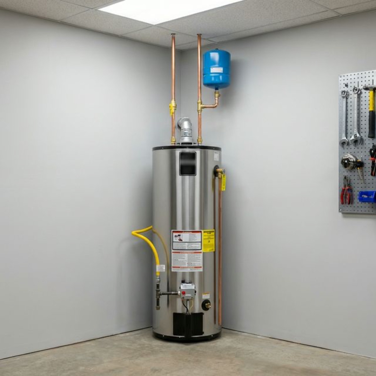After photo: tank water heater installation (before/after slider)