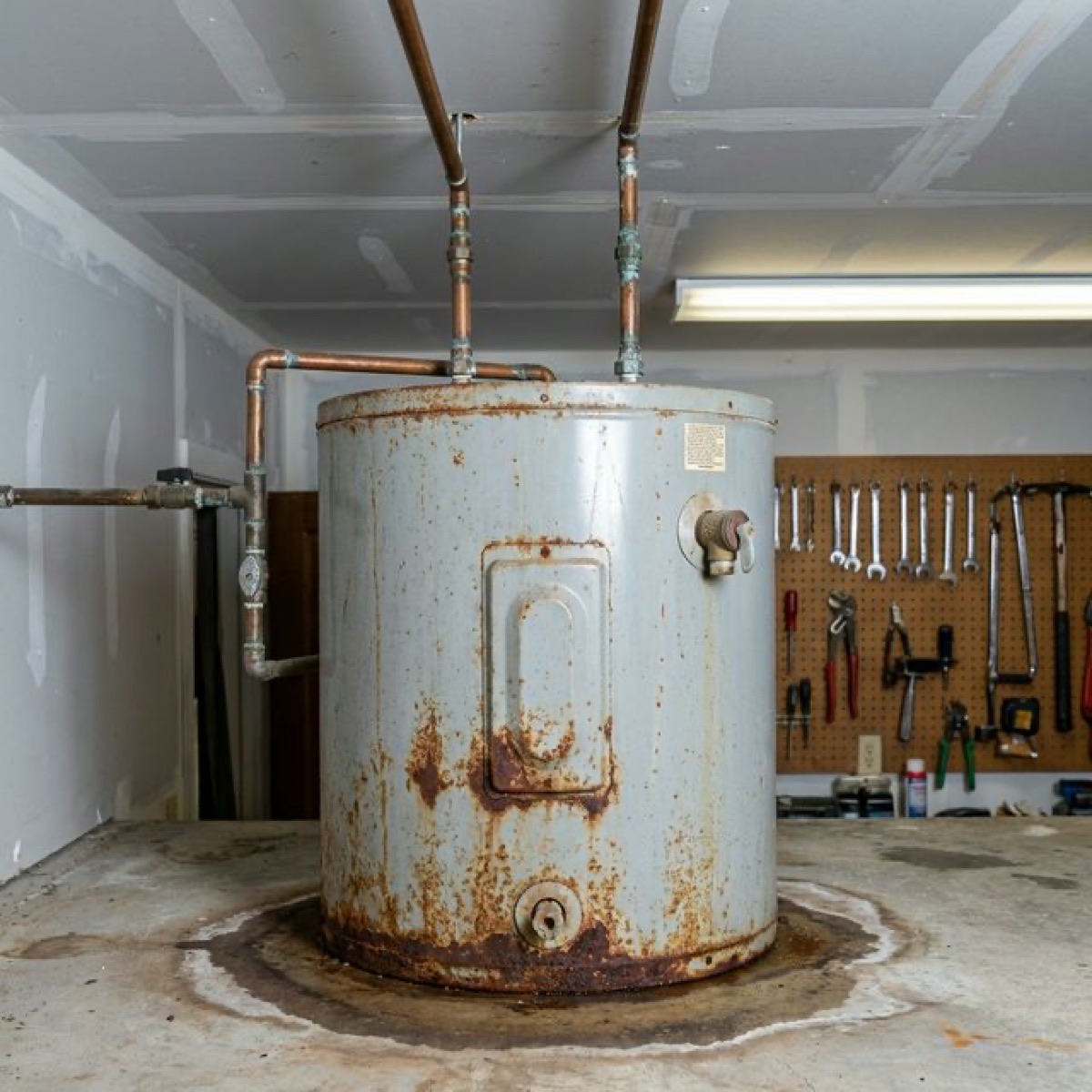 Before photo: old tank water heater prior to replacement