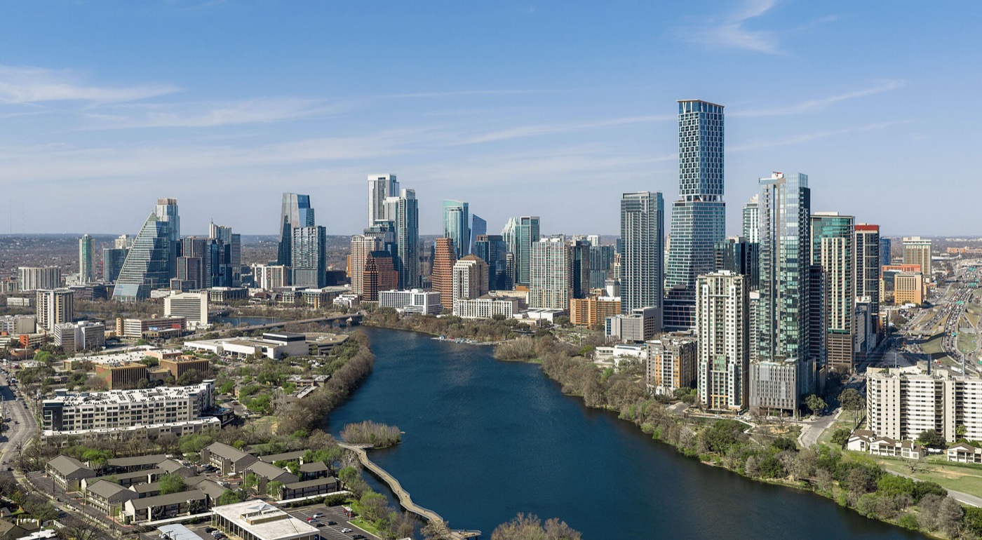 Downtown Austin skyscrapers rising along Lady Bird Lake