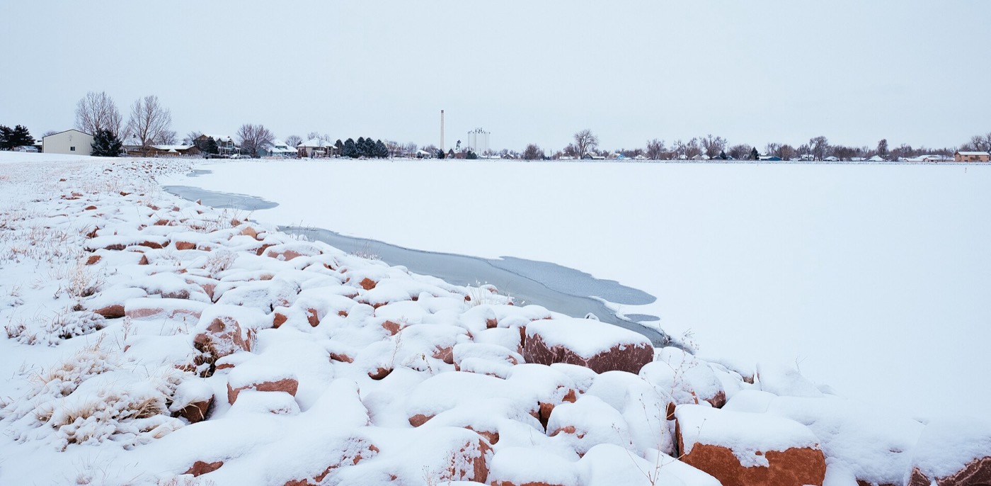 The Windsor skyline seen across Lake Windsor in winter