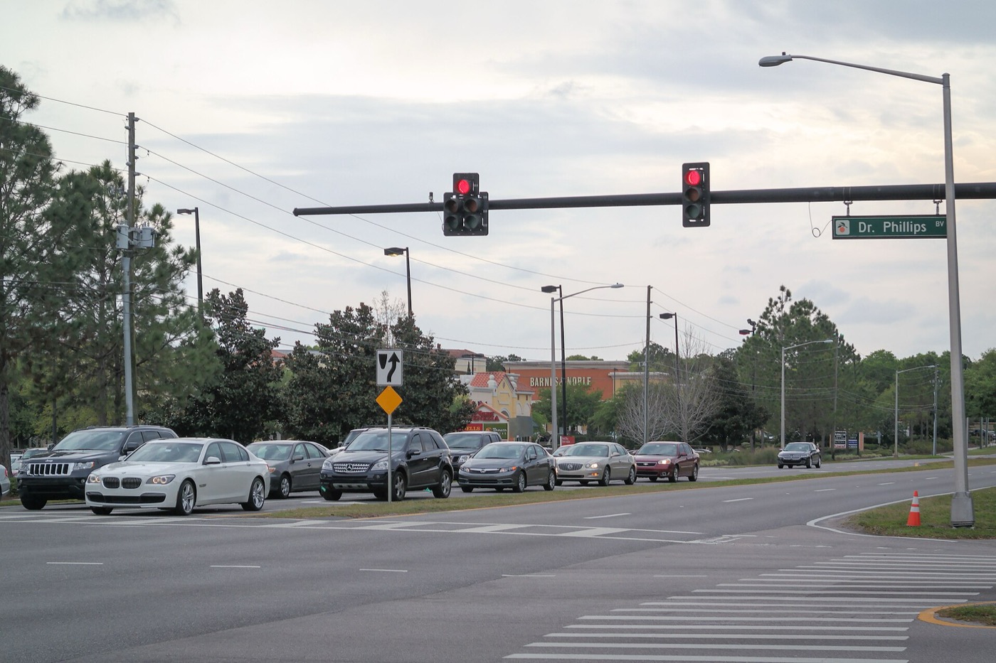 Traffic signal at the corner of West Sand Lake Road and Dr. Phillips Boulevard