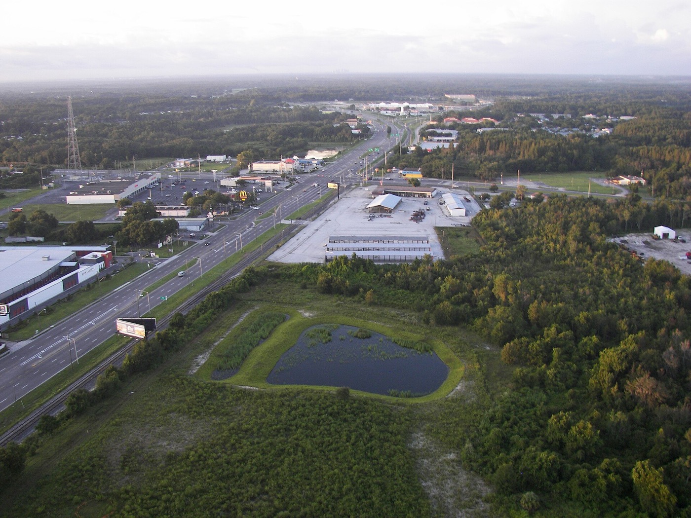 Aerial view of U.S. Route 41 and State Road 54 crossing in Land O' Lakes, Florida