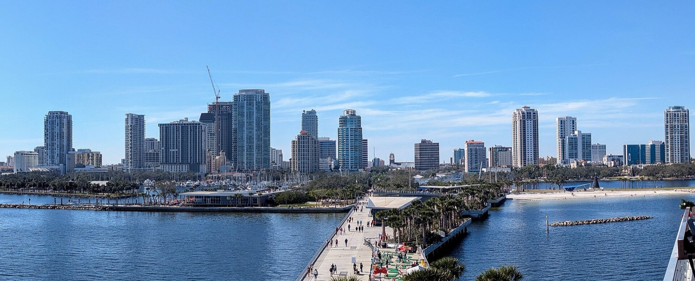 Downtown St. Petersburg high-rises seen across the water from the St. Pete Pier