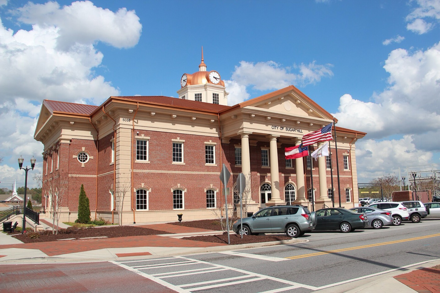 Sugar Hill City Hall building in downtown Sugar Hill, Georgia