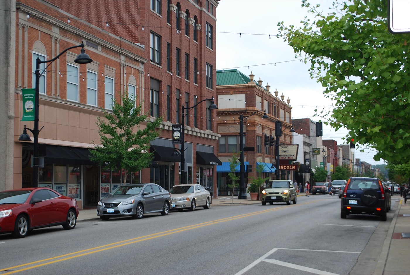 Storefronts along Main Street in downtown Belleville, Illinois
