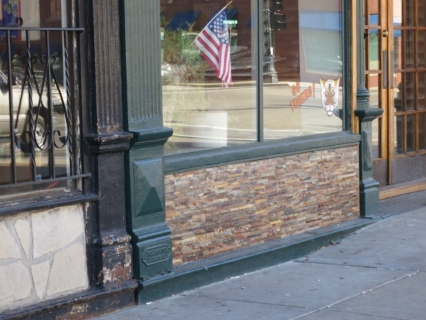 Cast-iron storefront facade on a downtown street in Edwardsville, Illinois