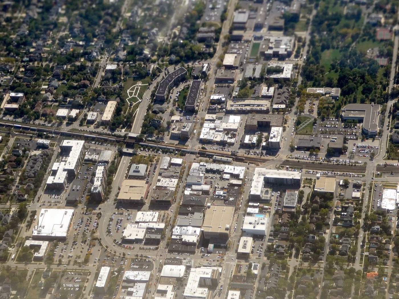 Aerial view of Elmhurst, Illinois, in October 2024