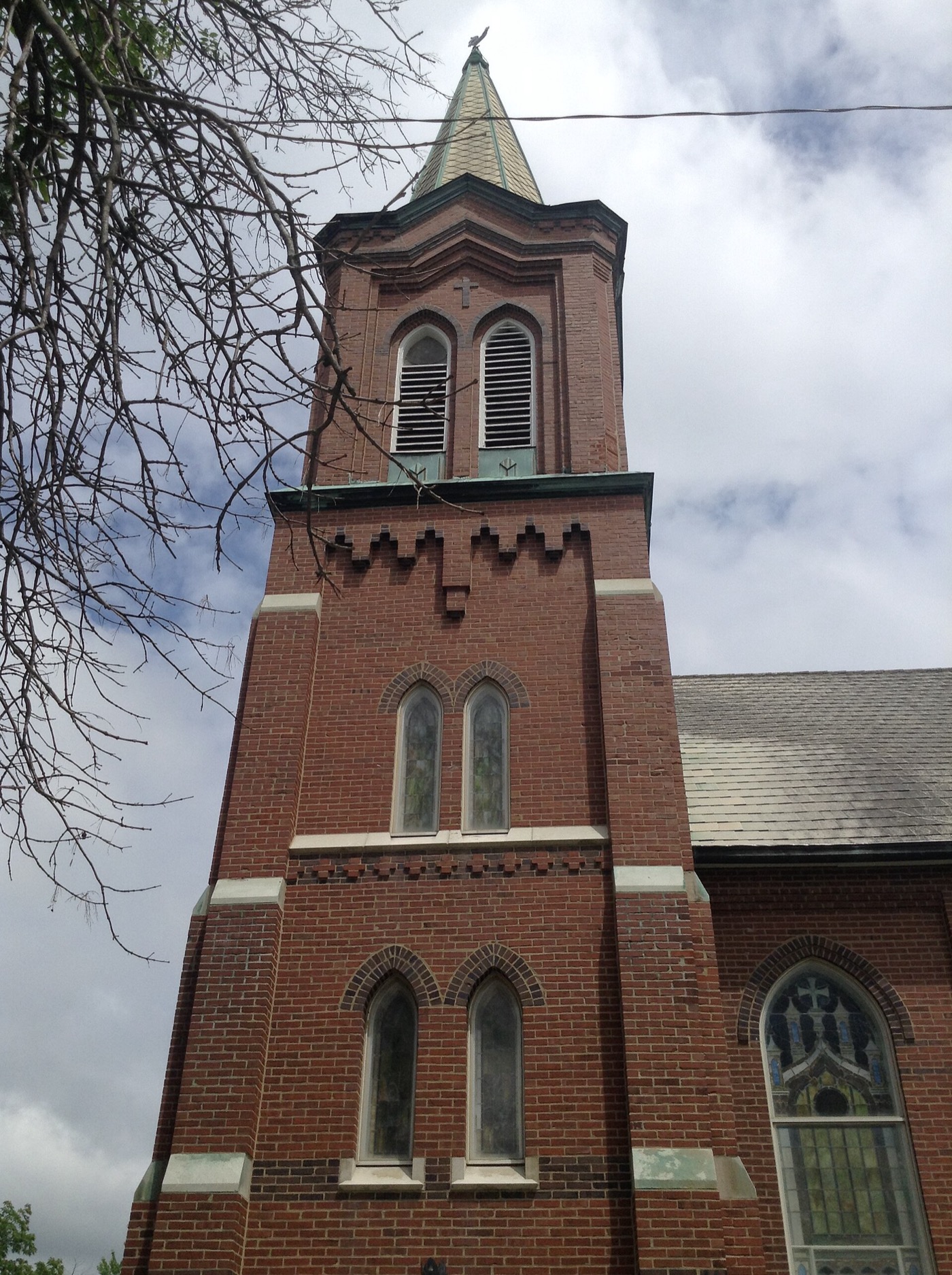 A historic church tower in Frankfort, Illinois