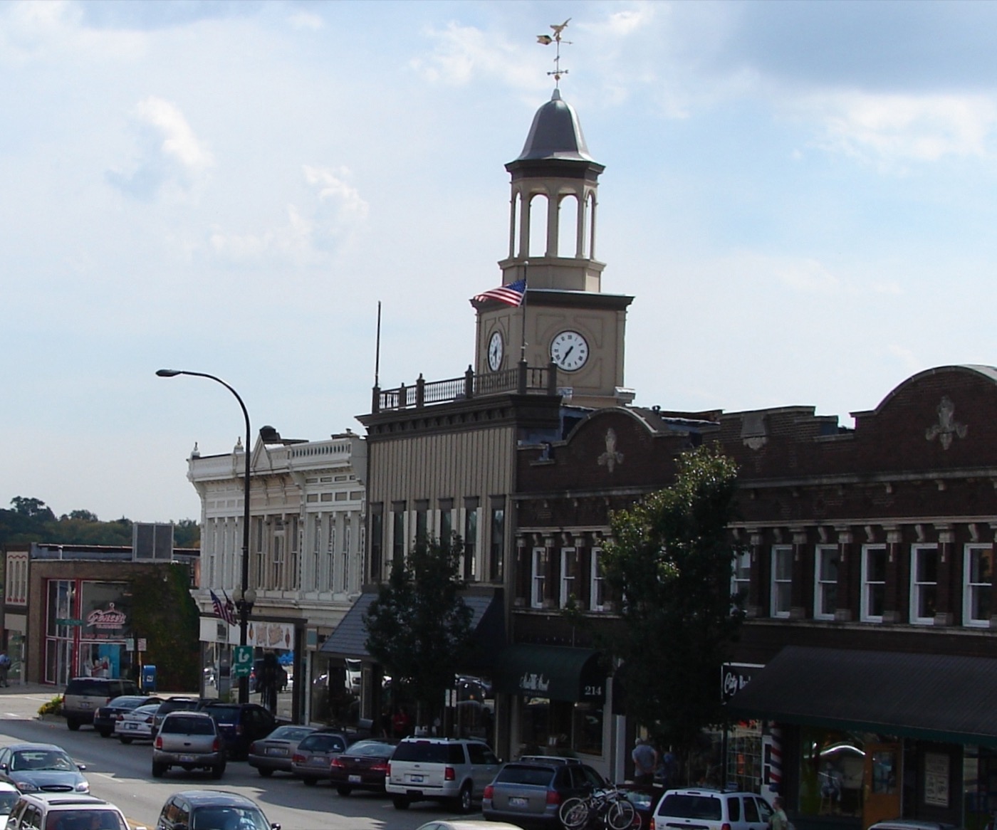 Downtown Geneva State Street streetscape with shops