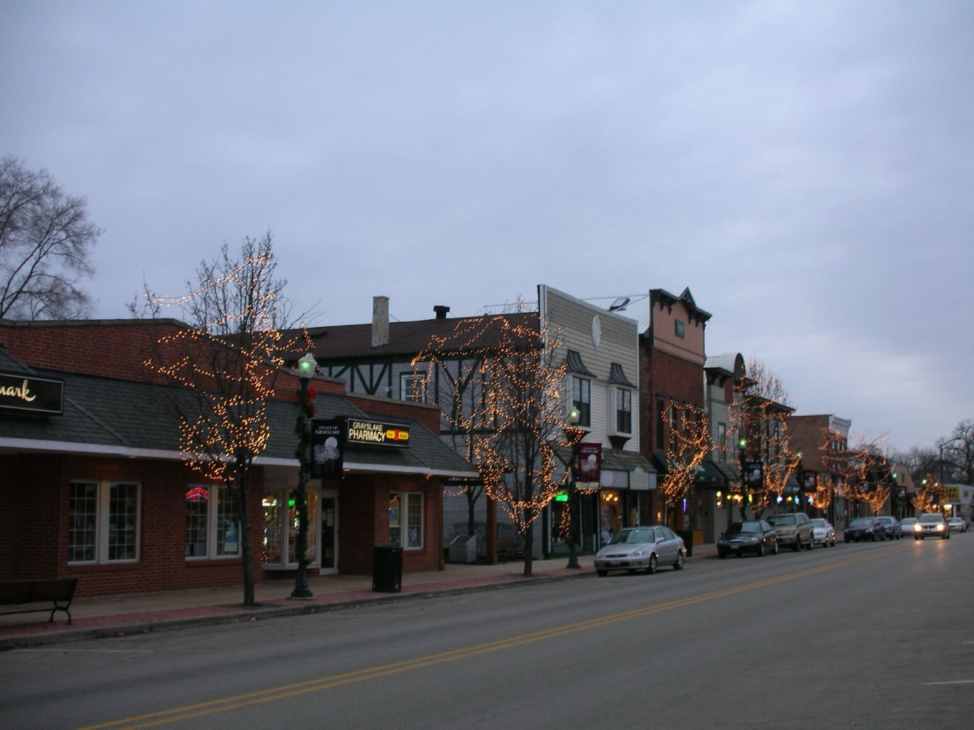 Storefronts in downtown Grayslake, Illinois