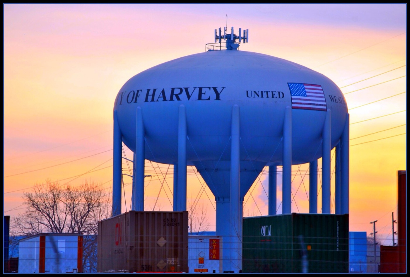 The City of Harvey water tower in Harvey, Illinois