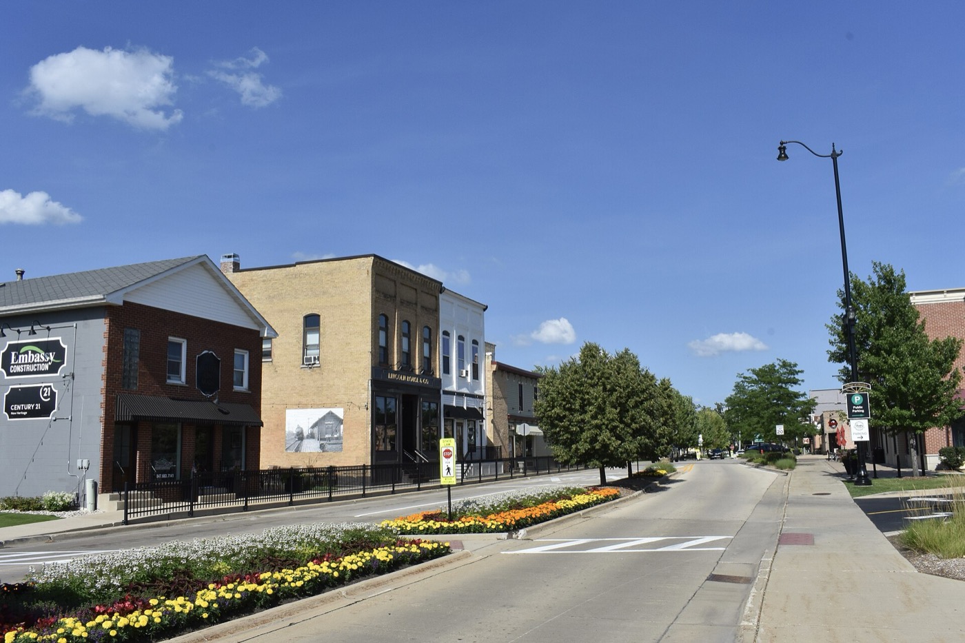 Downtown Huntley, Illinois, in July 2026