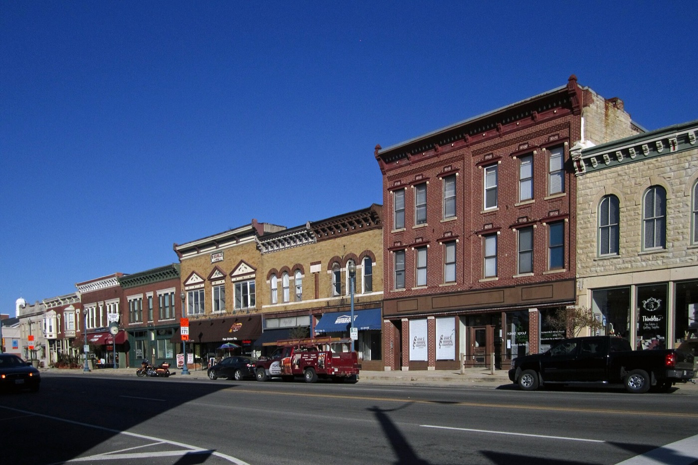 Historic storefronts on State Street in downtown Lockport