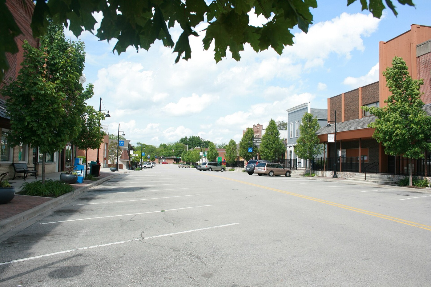 Storefronts in the downtown business district of Oswego, Illinois