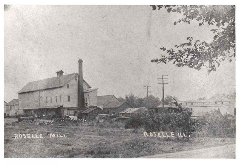 Historic photograph of the Roselle flour and feed mill, marked 1895