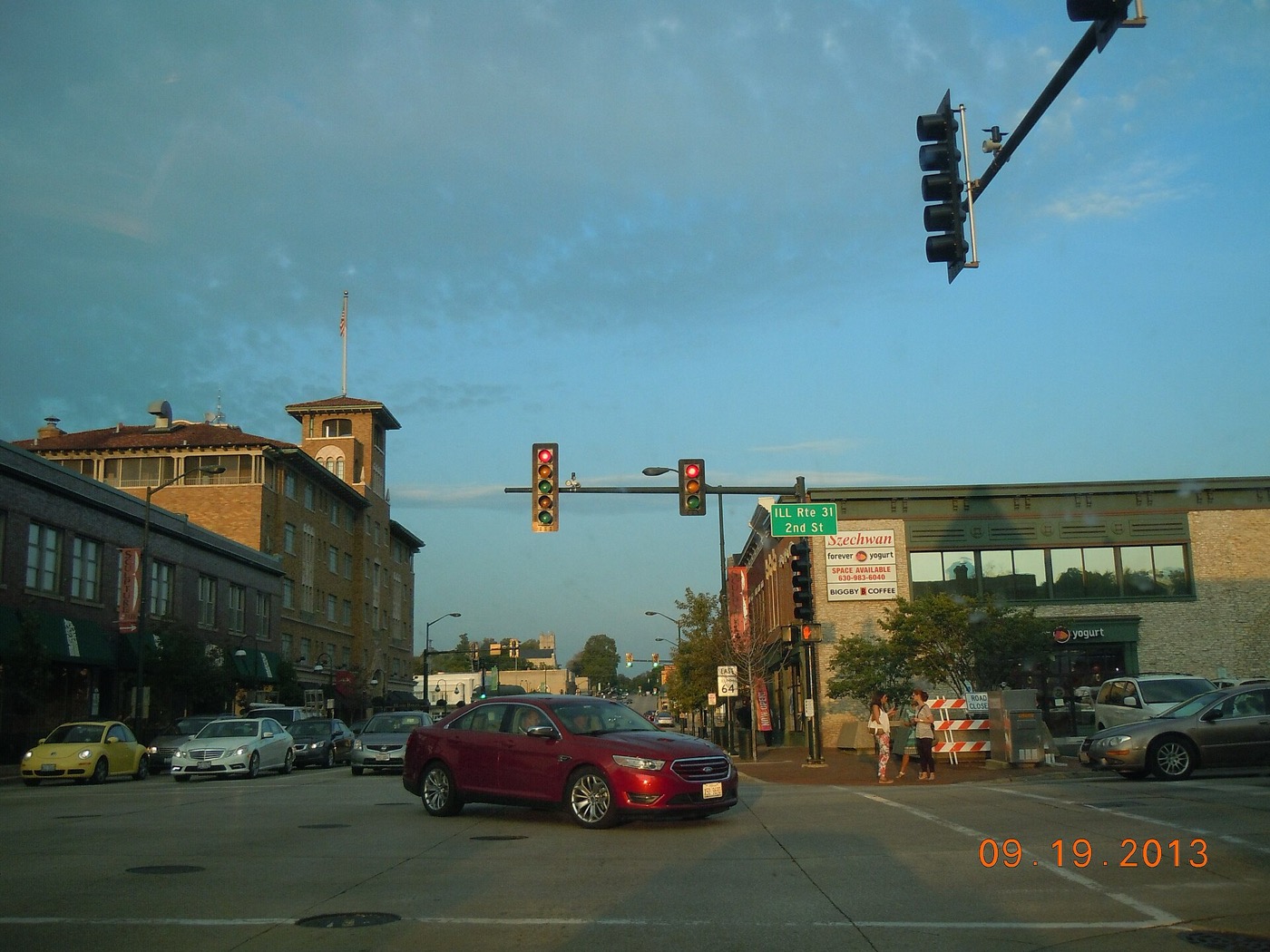Downtown St. Charles looking east on Main Street with the Hotel Baker