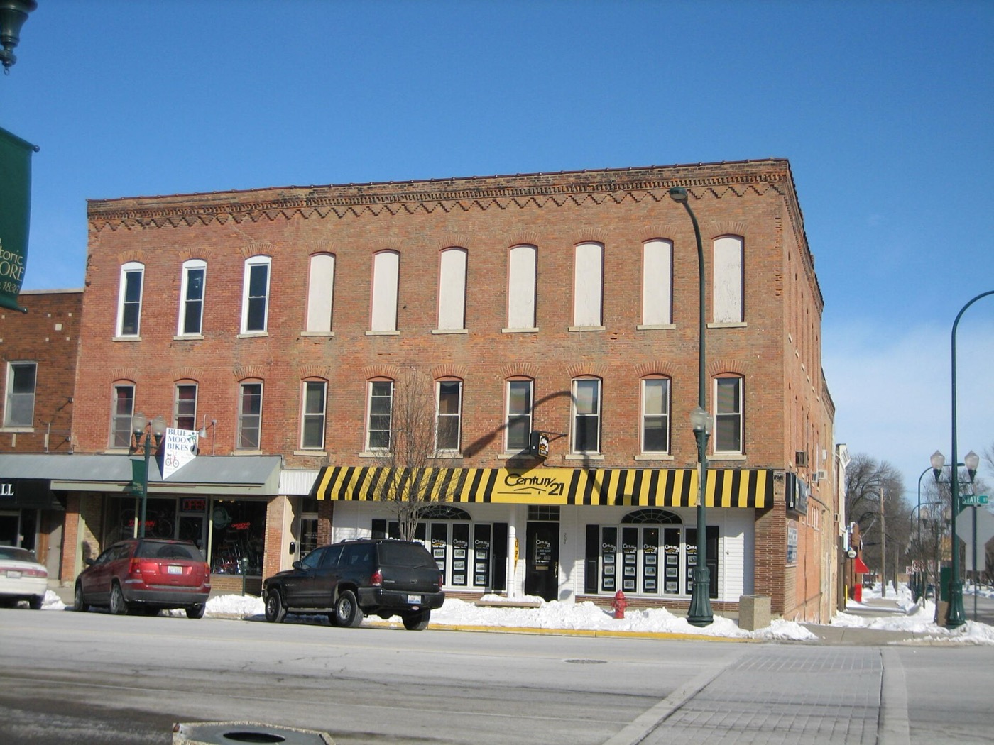 Historic three-story brick commercial block in downtown Sycamore