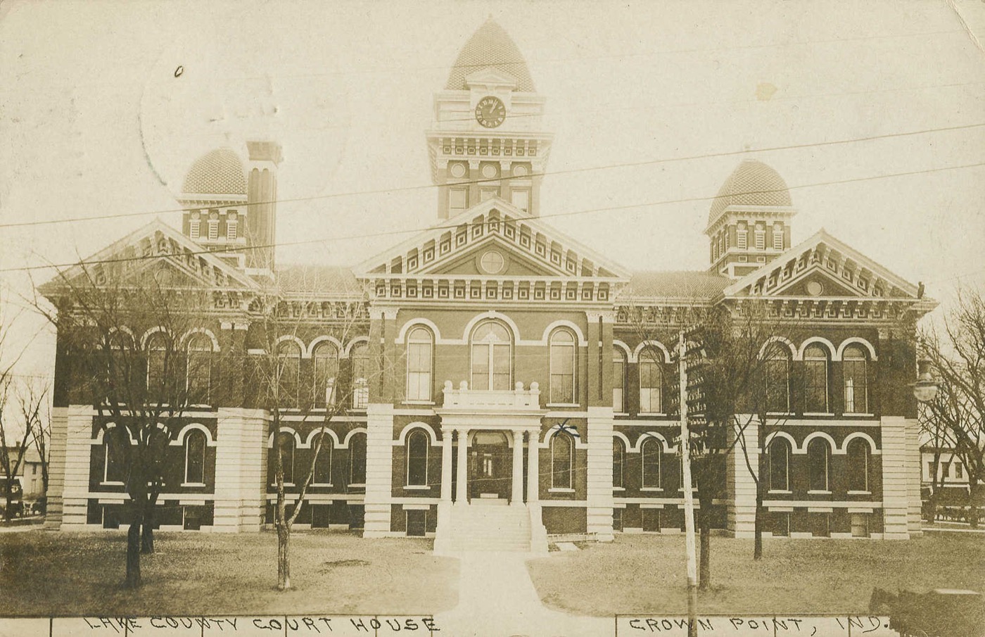 Historic postcard view of the Lake County Court House in Crown Point, 1908