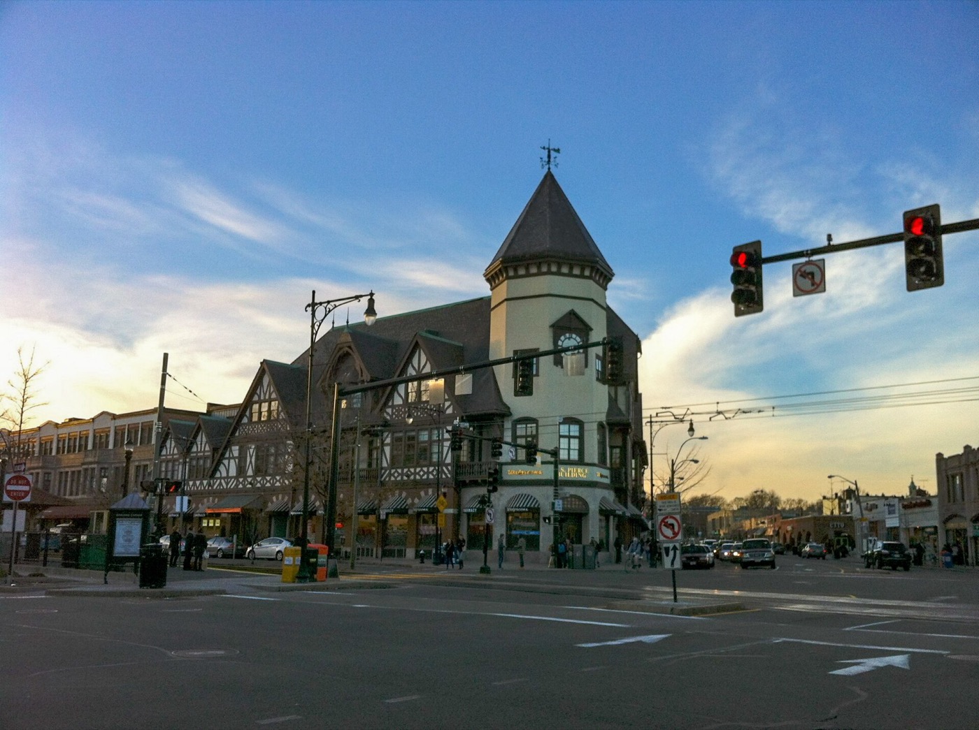 The intersection of Harvard and Beacon Streets at Coolidge Corner in Brookline