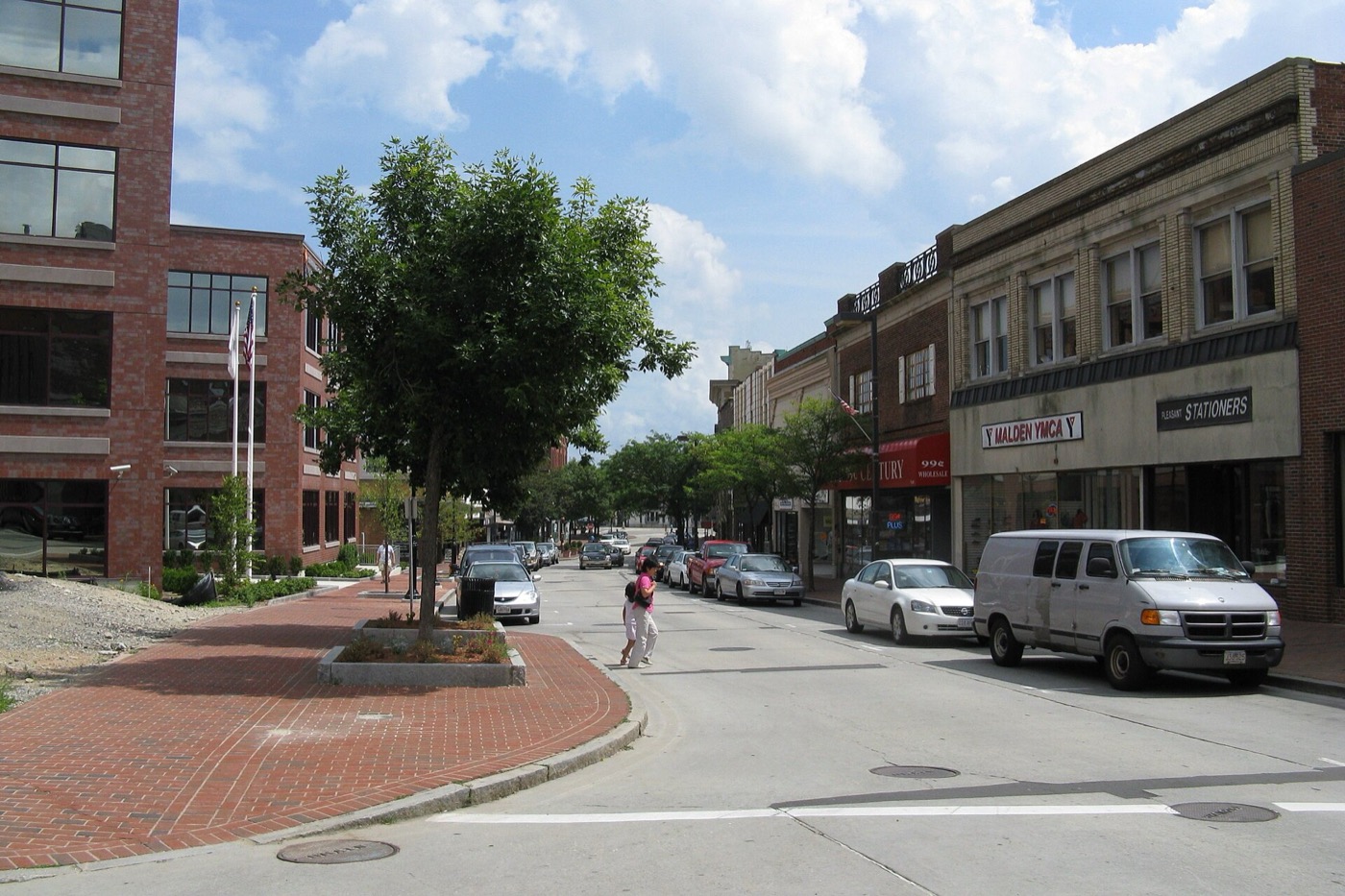 Storefronts along Pleasant Street in downtown Malden