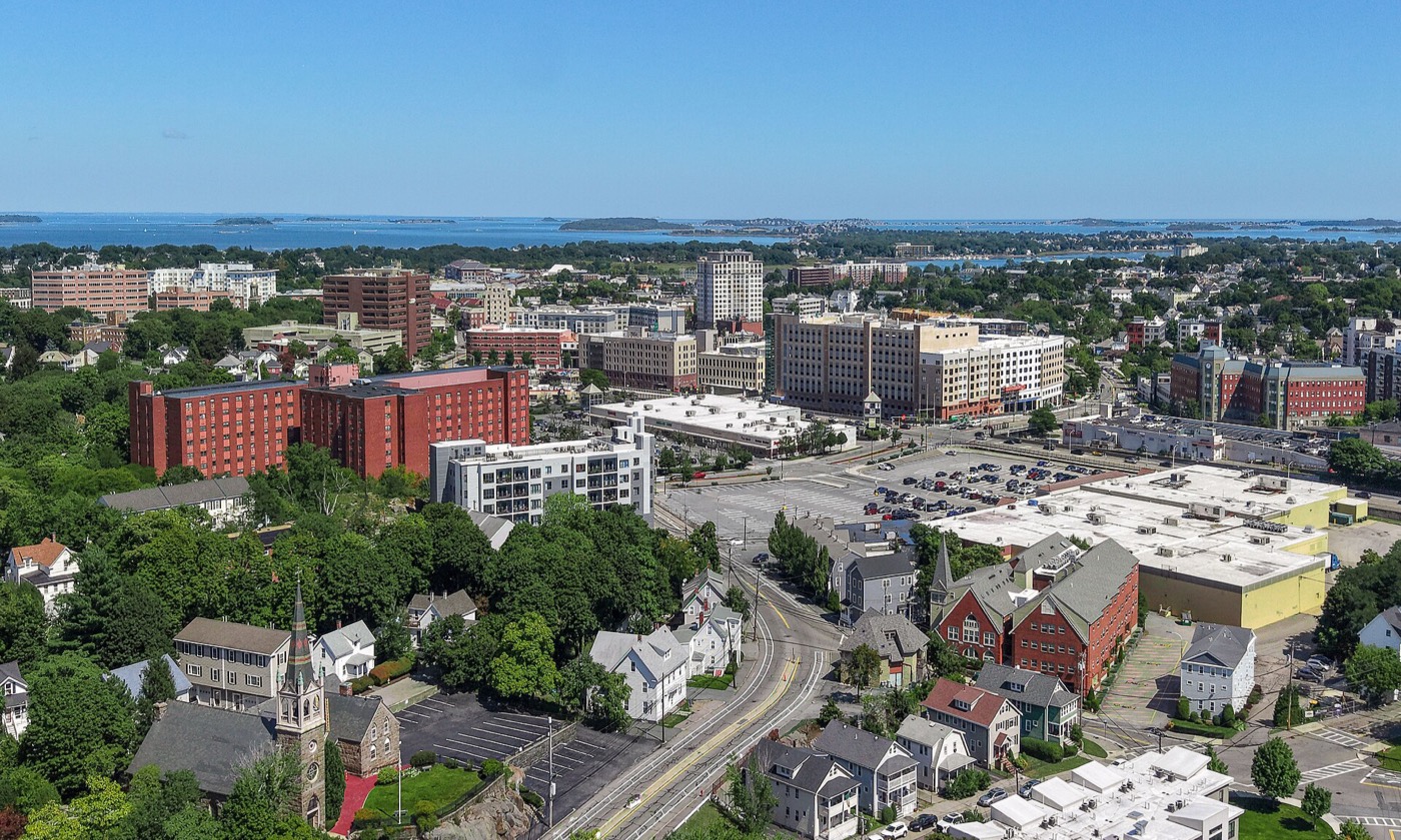 Aerial view of downtown Quincy, Massachusetts