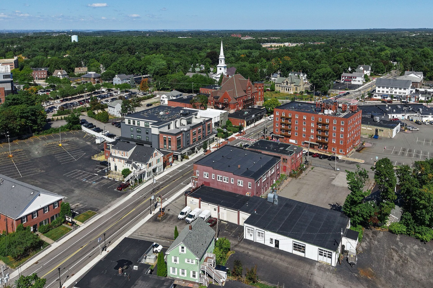 Aerial view of South Weymouth village in Weymouth, Massachusetts