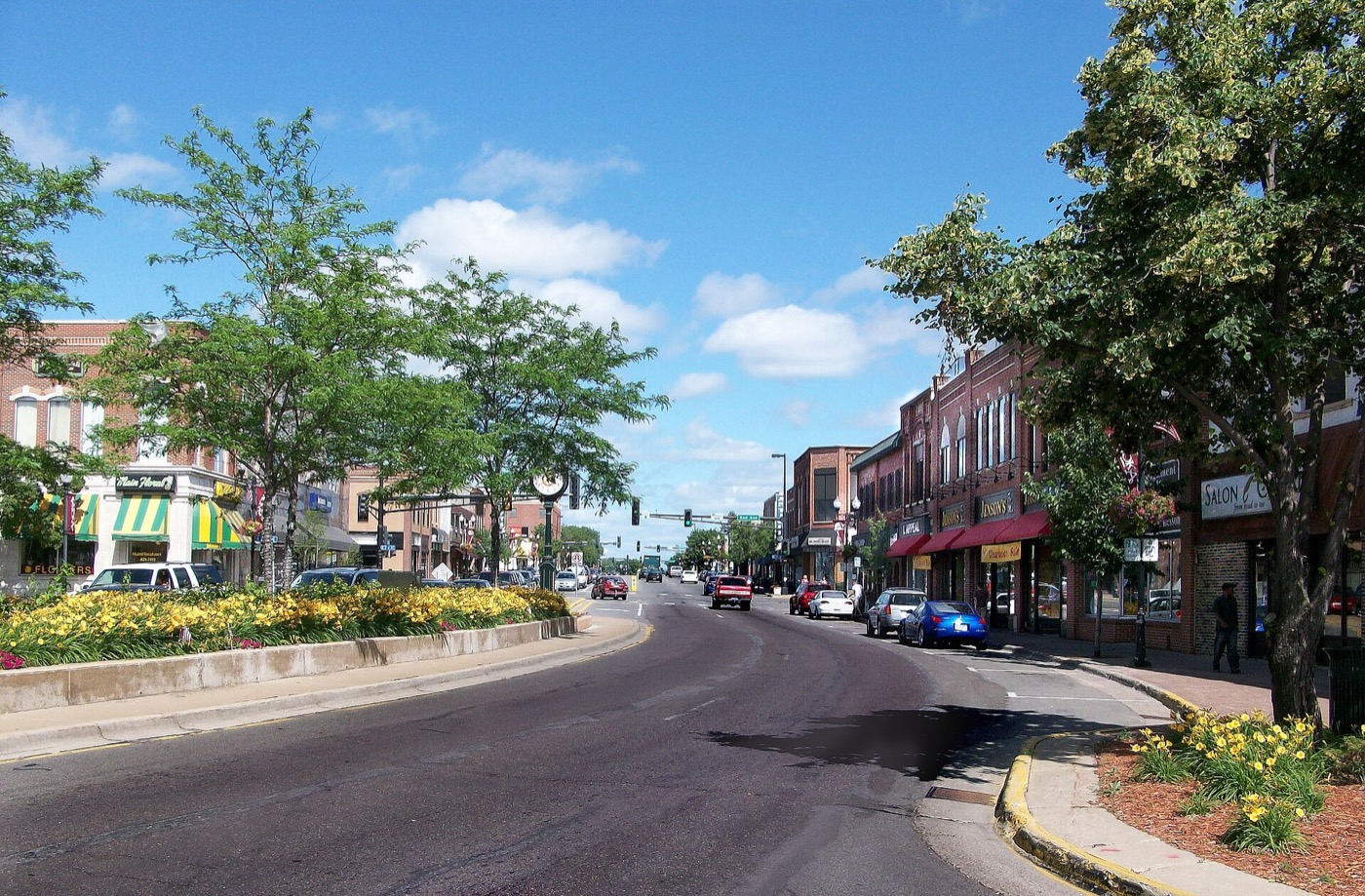 Historic storefronts along Main Street in downtown Anoka