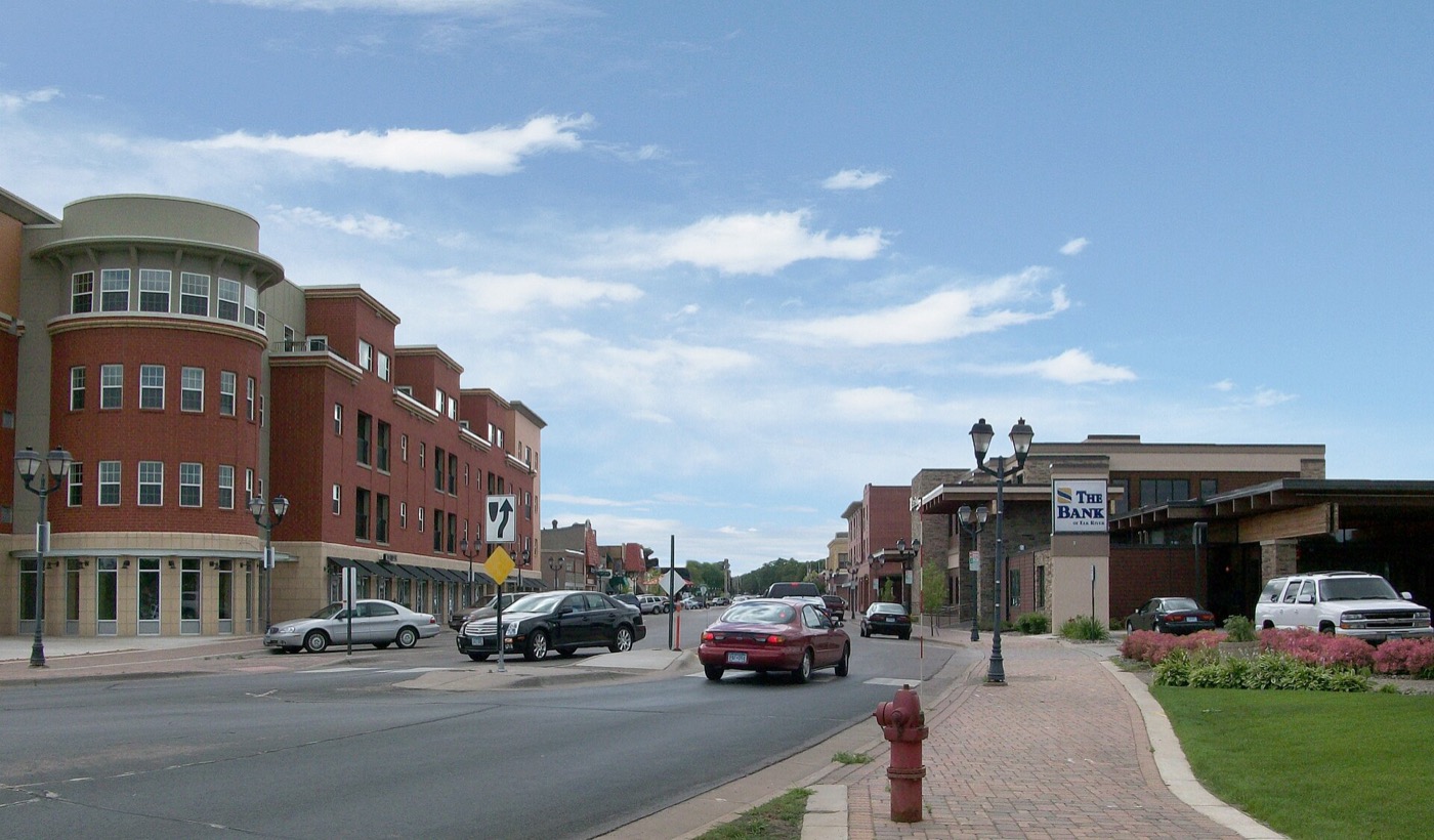 Storefronts along Main Street in downtown Elk River, Minnesota