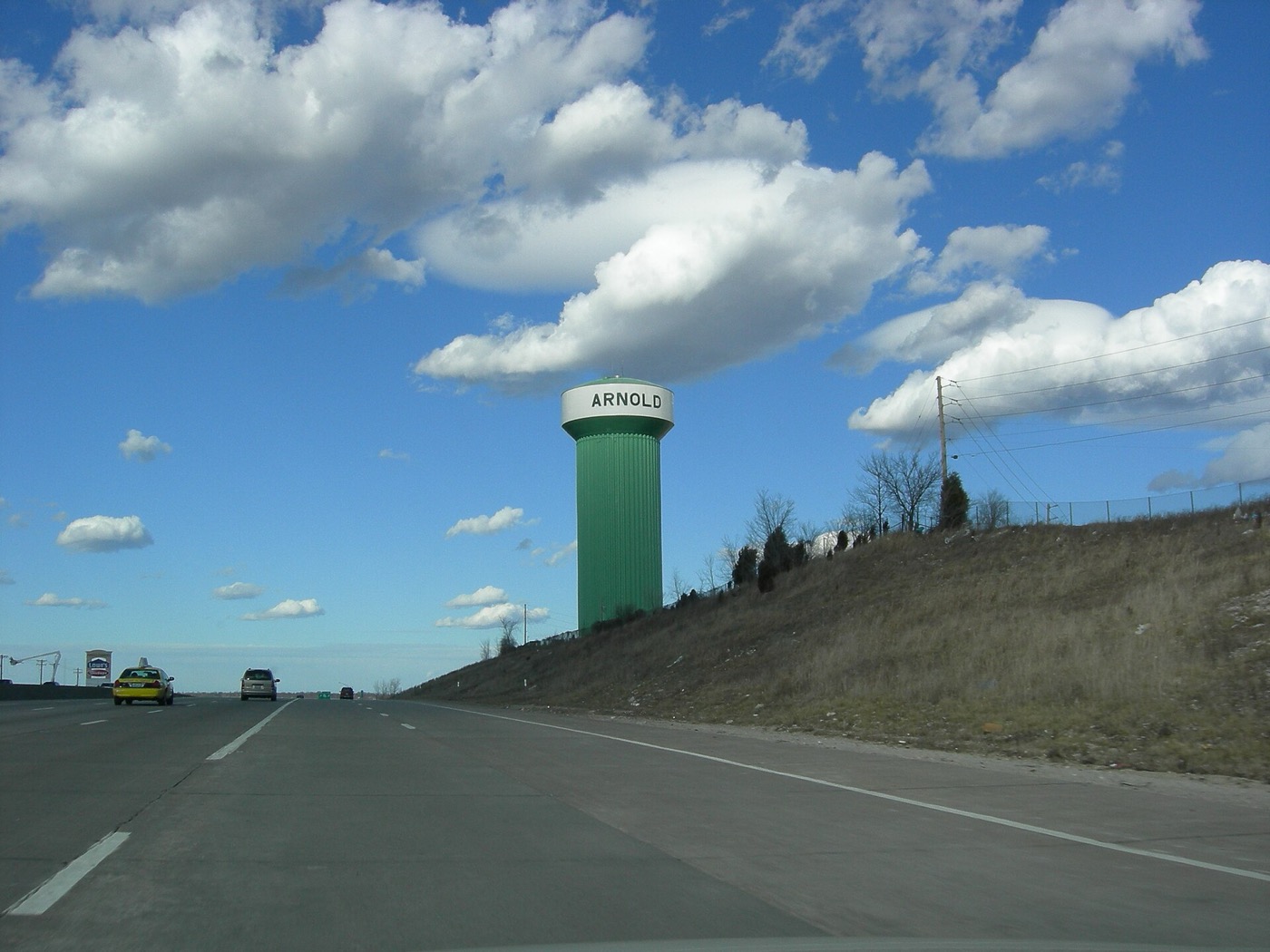 The Arnold, Missouri water tower seen from Interstate 55