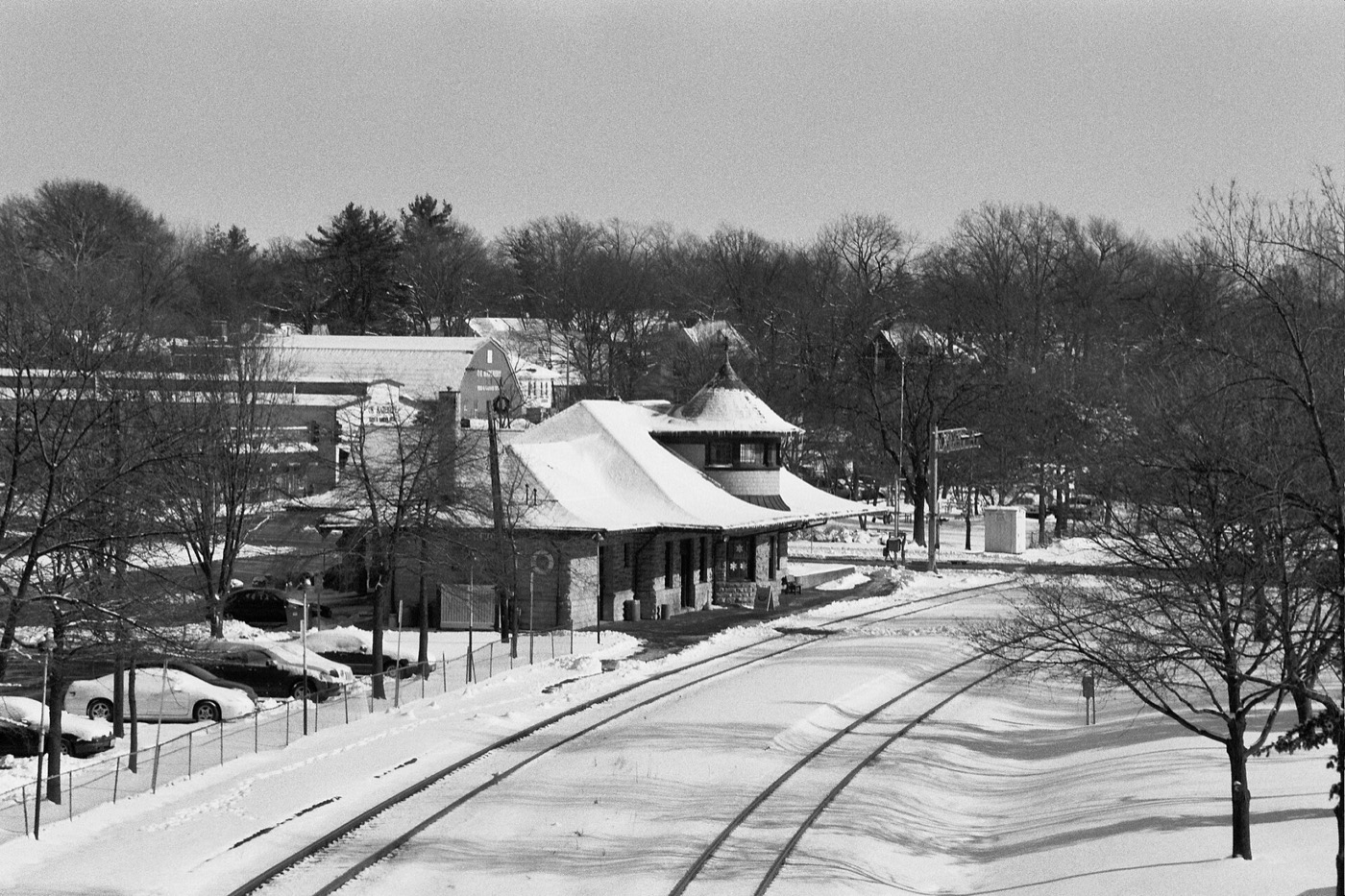 The historic Kirkwood train station seen from the Clay Avenue bridge