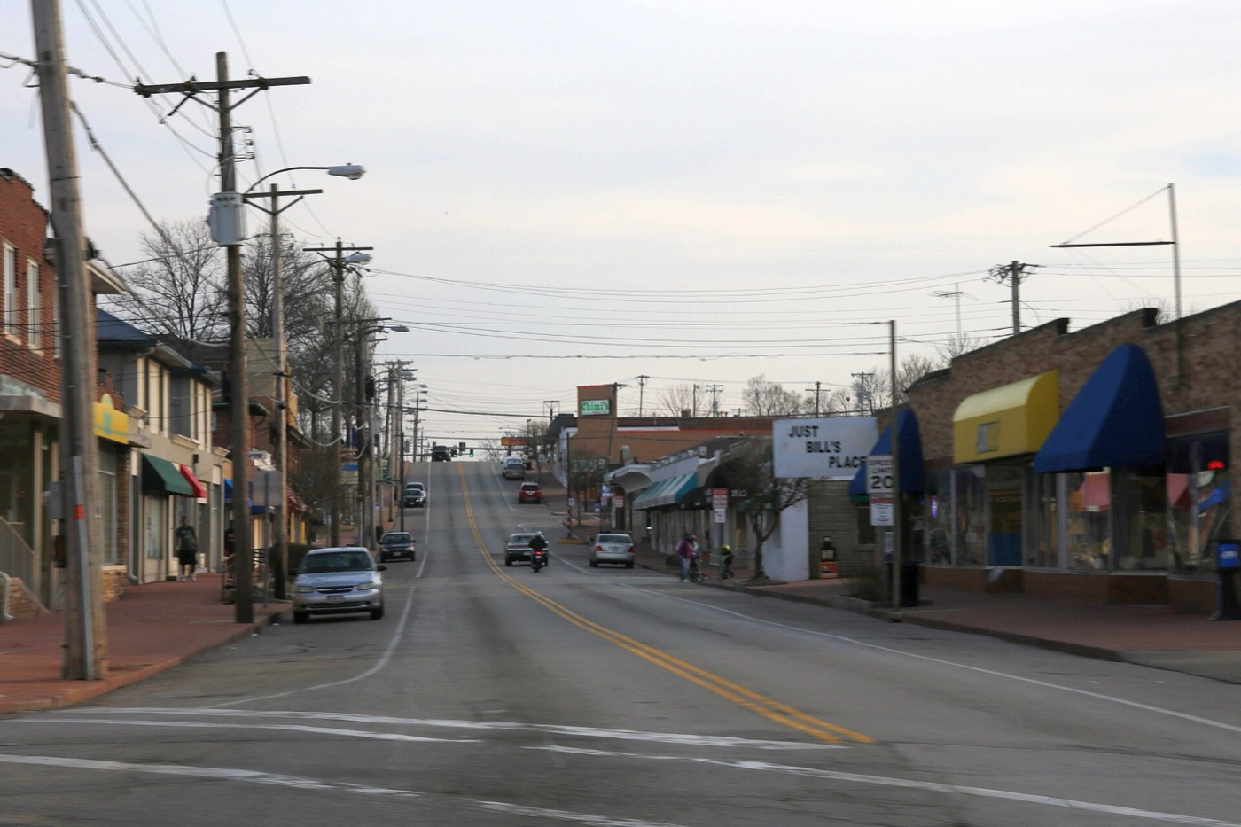 Storefronts in downtown Overland, Missouri