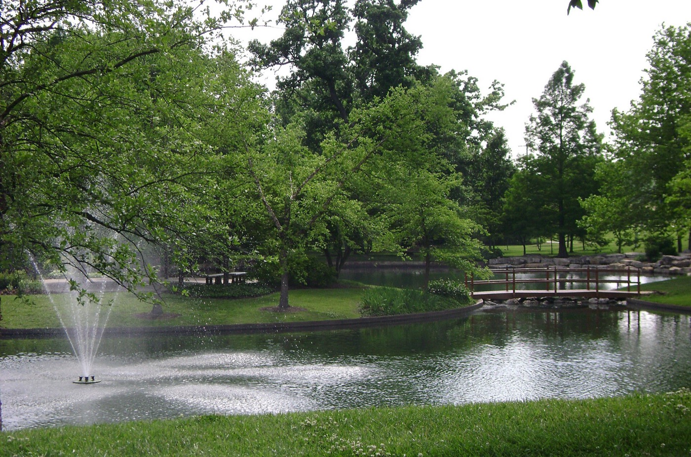 Park lawn and pond at St. Peters City Hall in St. Peters, Missouri