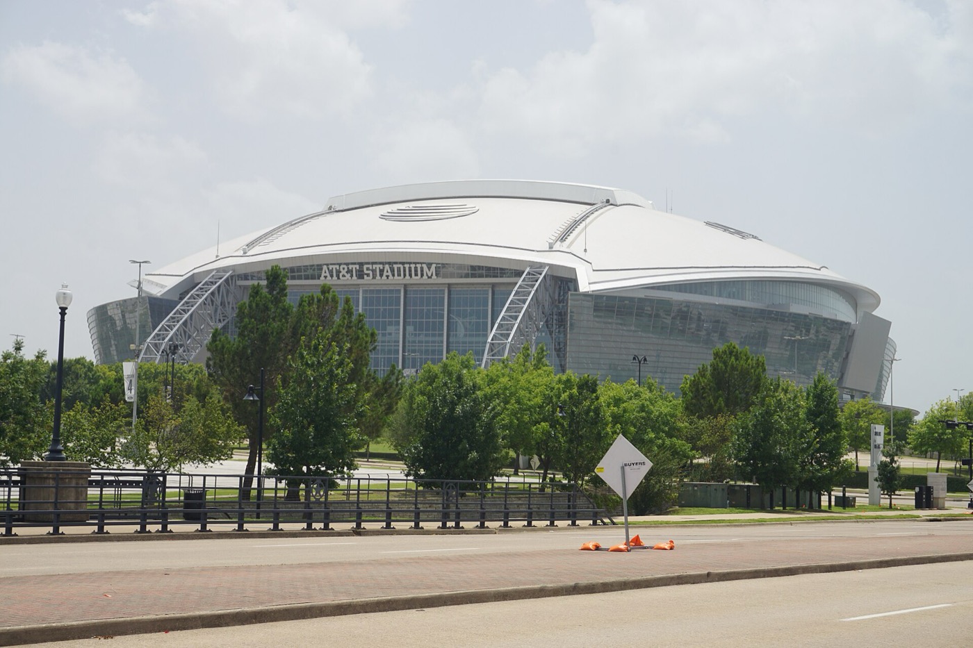 Exterior of AT&T Stadium in Arlington, Texas, under a clear sky