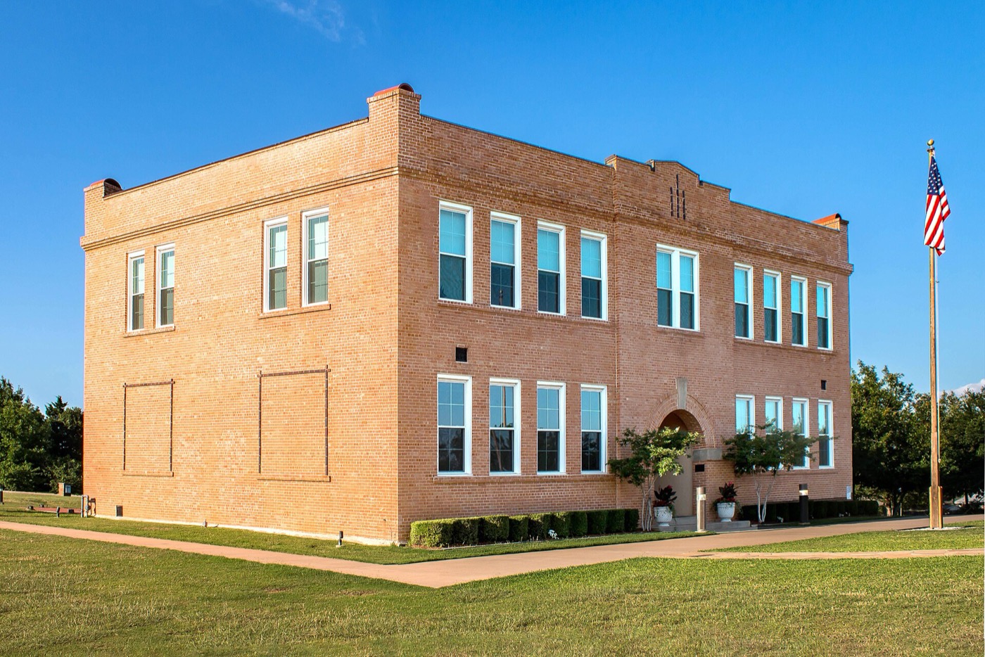 The historic Bedford School building in Bedford, Texas