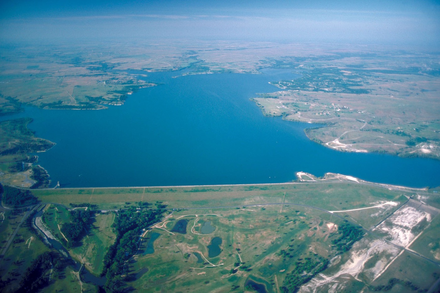 Aerial view of Benbrook Lake and Dam on the Clear Fork of the Trinity River