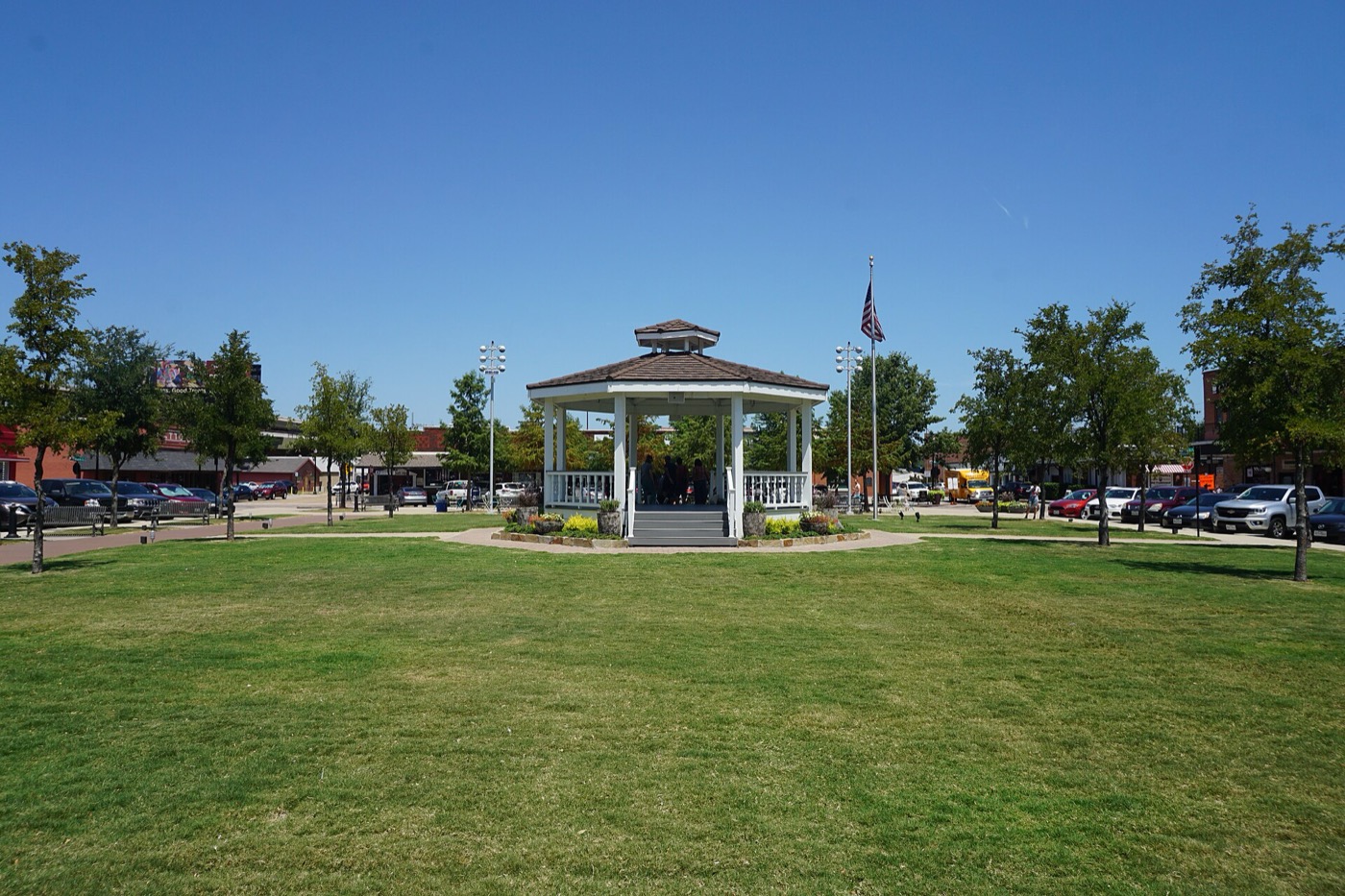 Historic buildings around Carrollton Square in downtown Carrollton, Texas