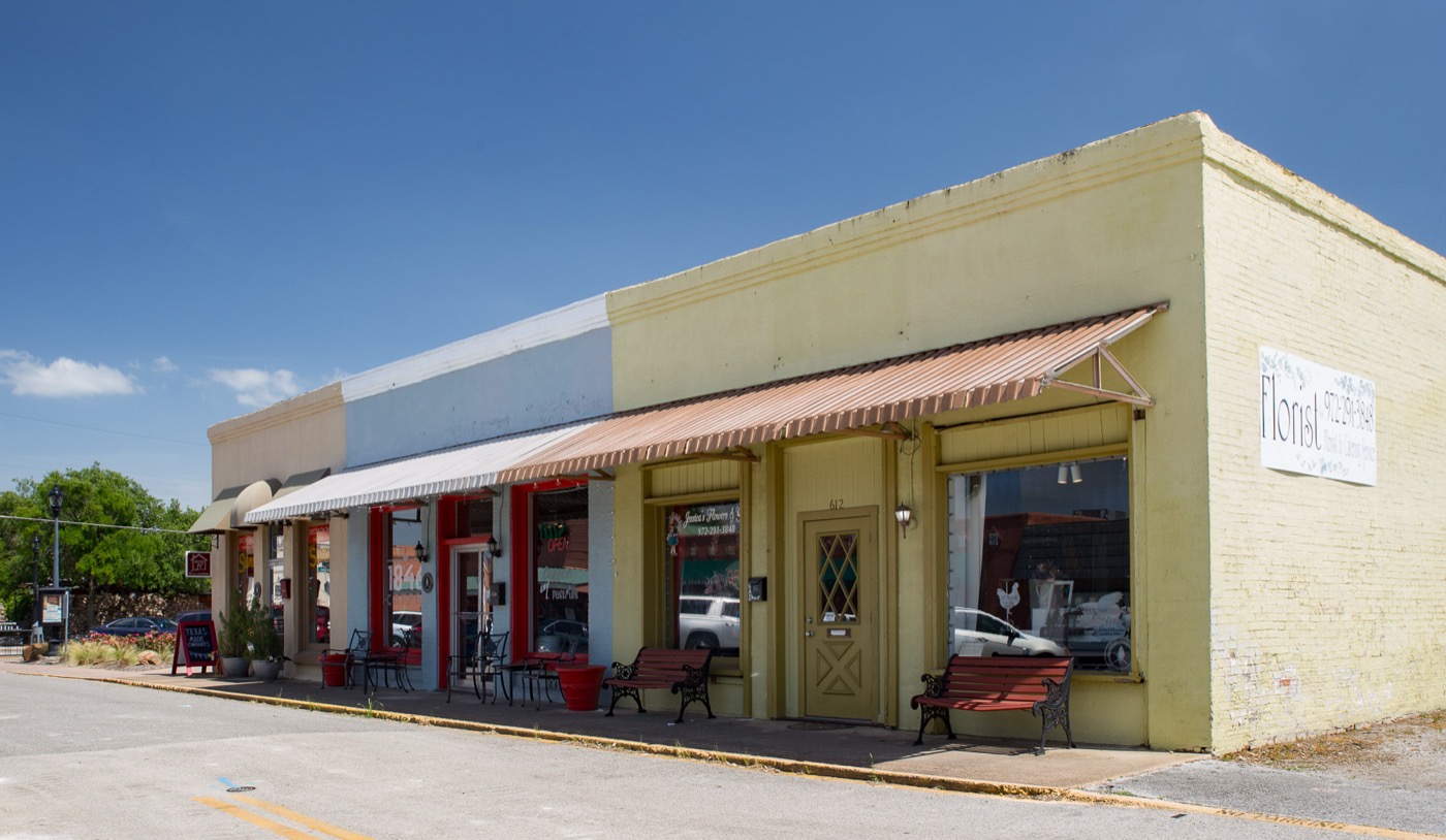 Old commercial buildings in historic downtown Cedar Hill, Texas