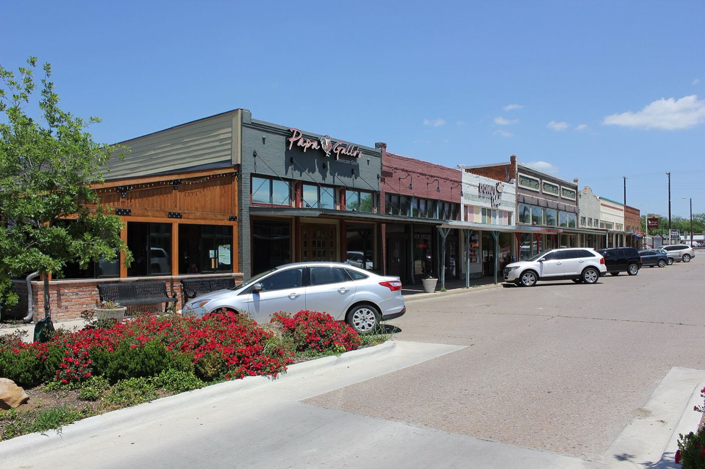 Historic brick storefronts in downtown Celina, Texas
