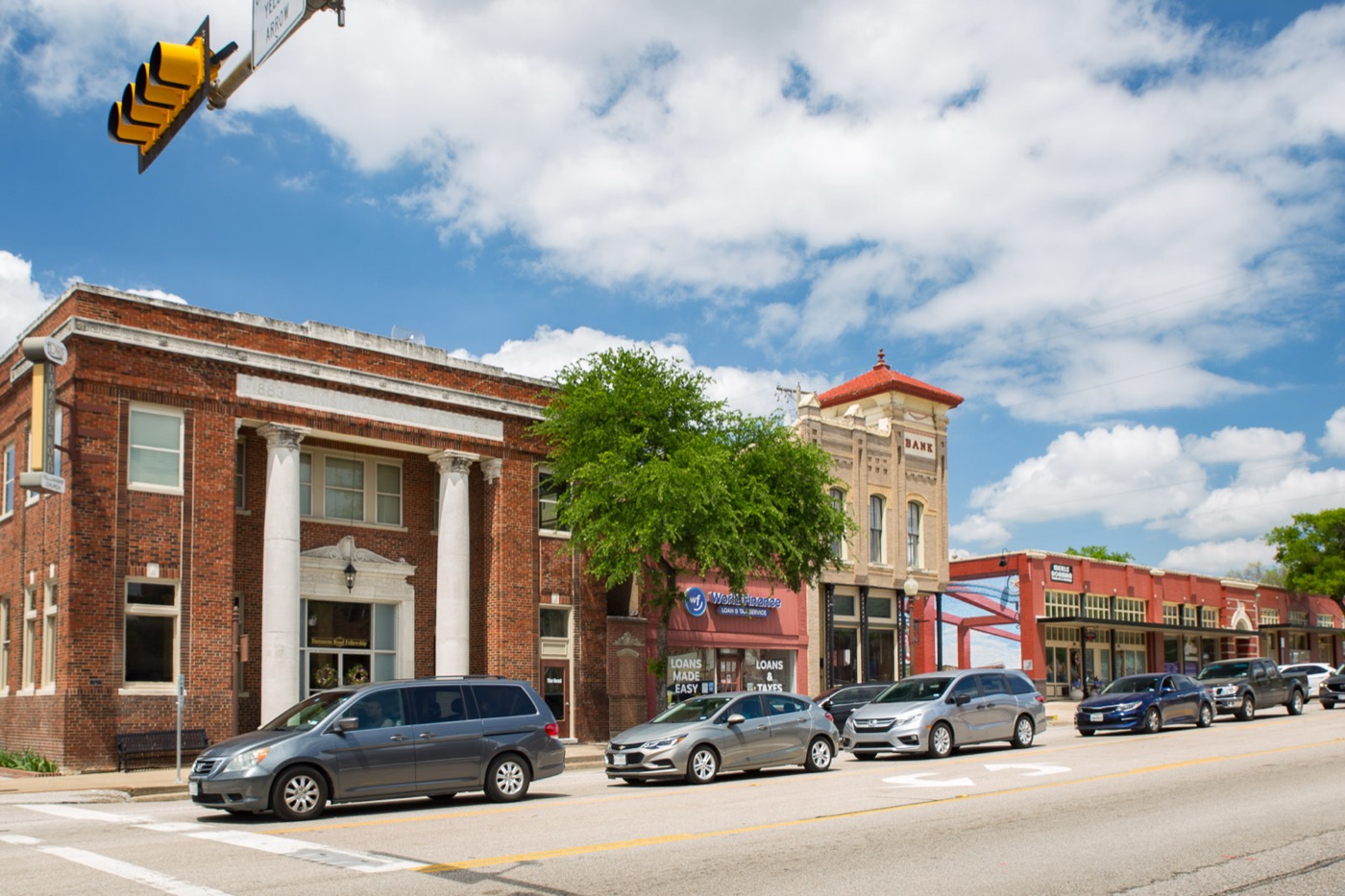 Historic brick commercial buildings in downtown Ennis, Texas