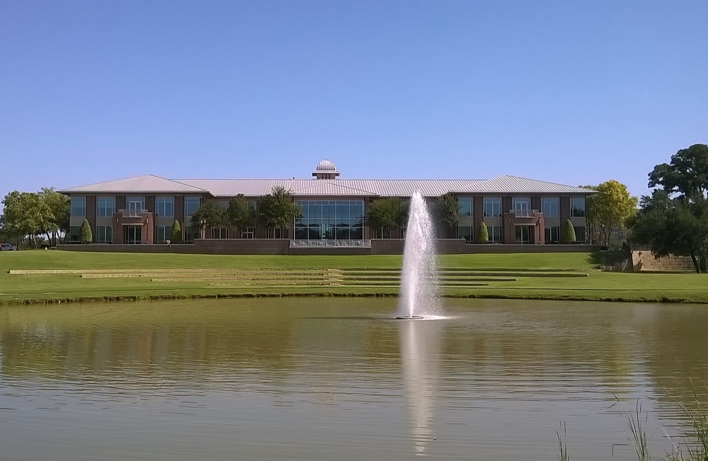 Keller City Hall seen across the pond behind the building