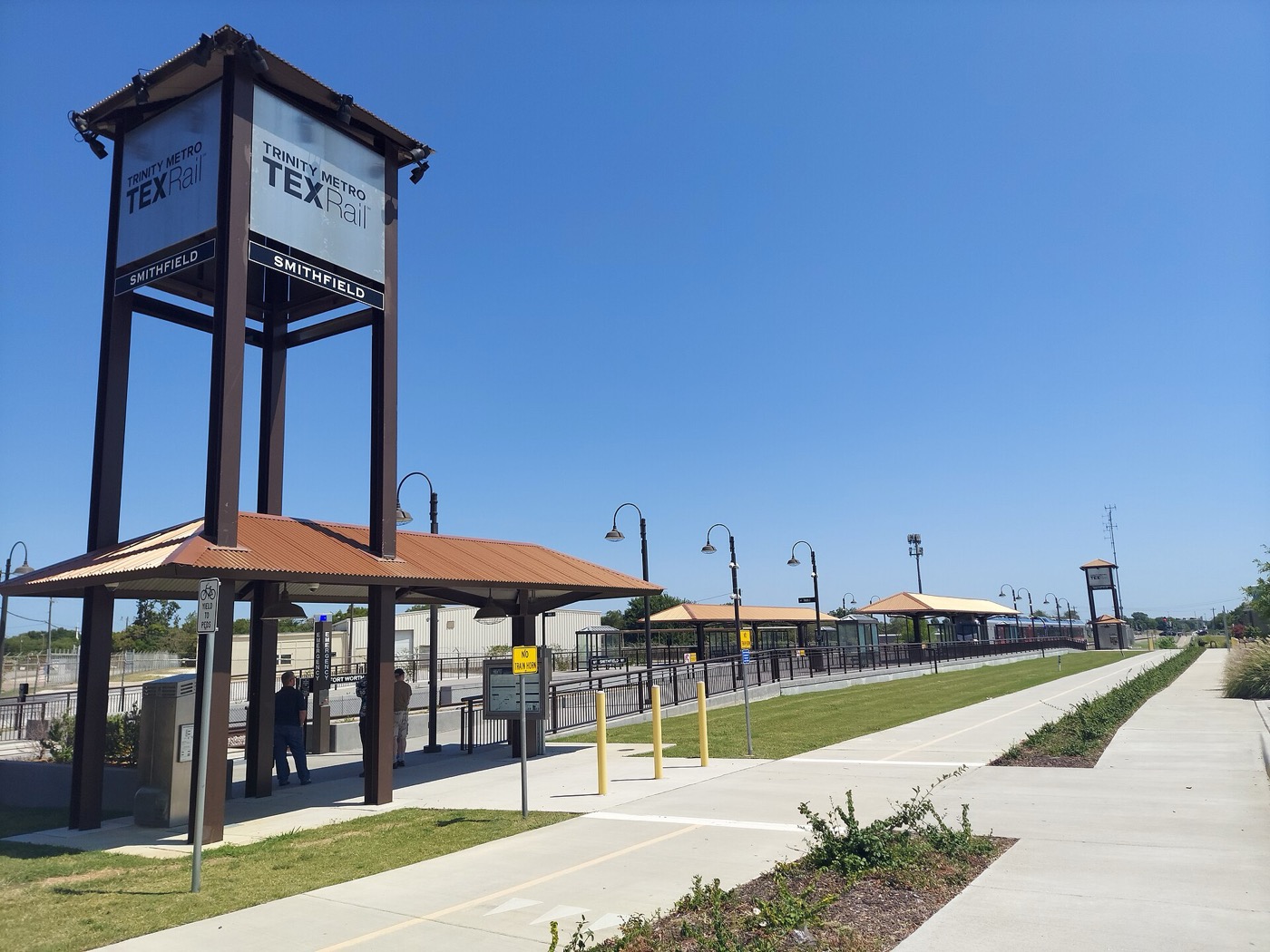 Trinity Metro TEXRail station platform and canopy in North Richland Hills