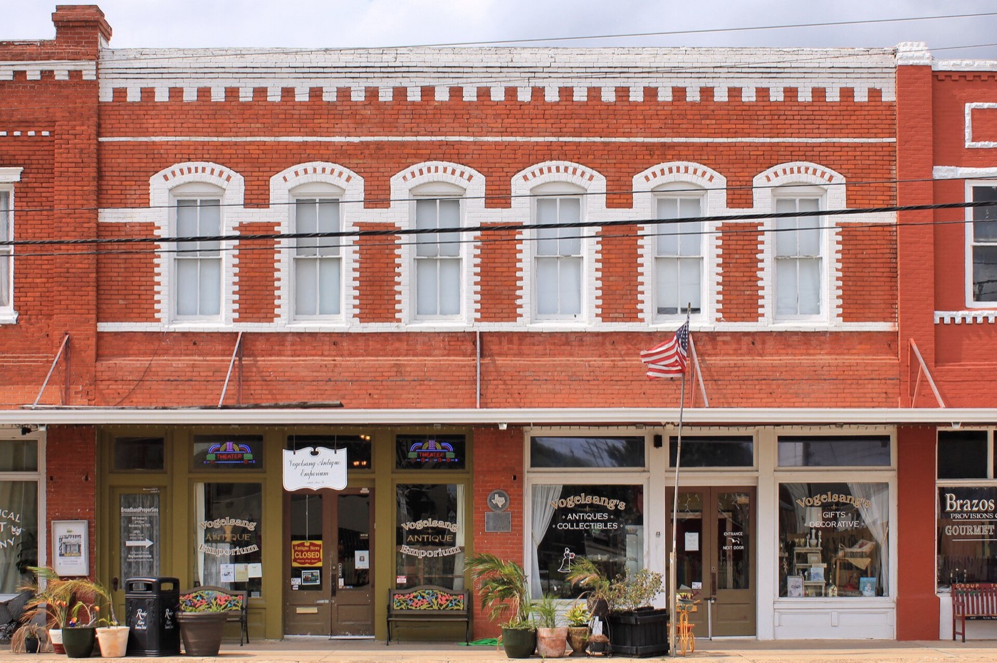 The 1910 brick Vogelsang Building in downtown Rosenberg, Texas