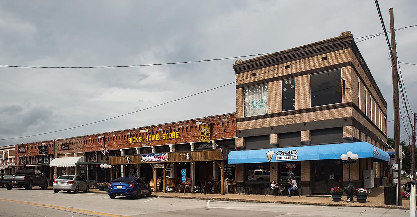 Historic storefronts in downtown Wylie, Texas