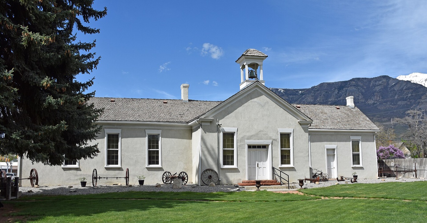 The historic Old Bell School building, home of a pioneer museum, in Pleasant Grove, Utah