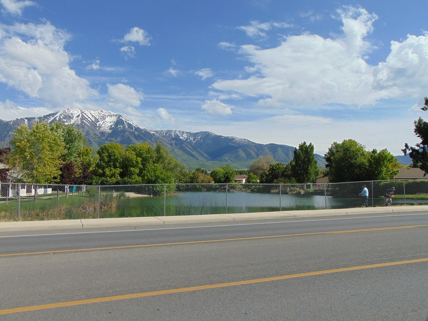 Salem Pond with Santaquin Peak and Loafer Mountain in the background in Salem, Utah