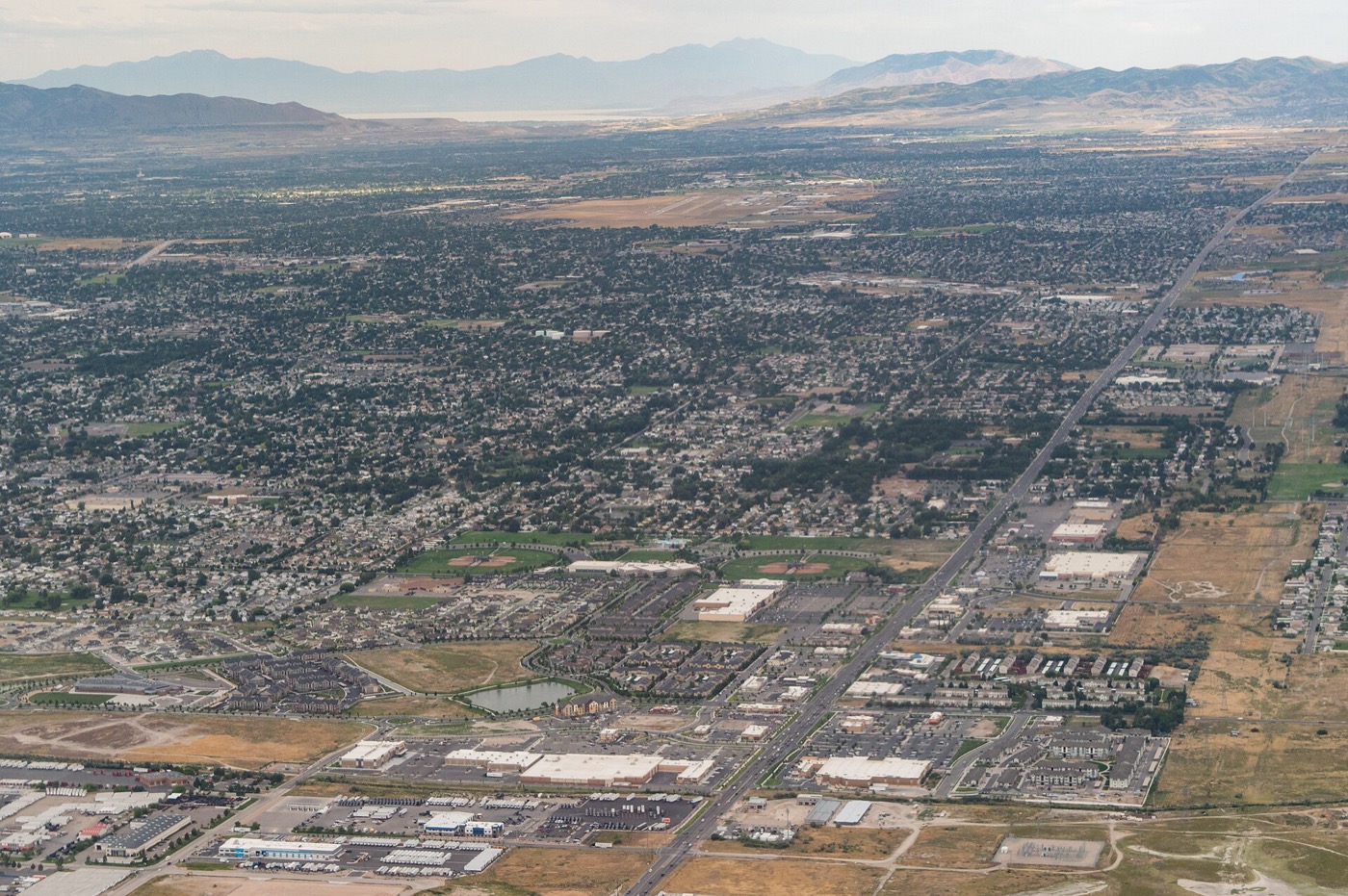 Aerial view of West Valley City neighborhoods looking southeast, with South 5600 West on the right