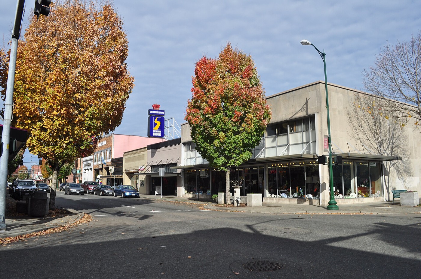 Historic storefronts along the east side of South Meridian in downtown Puyallup, Washington