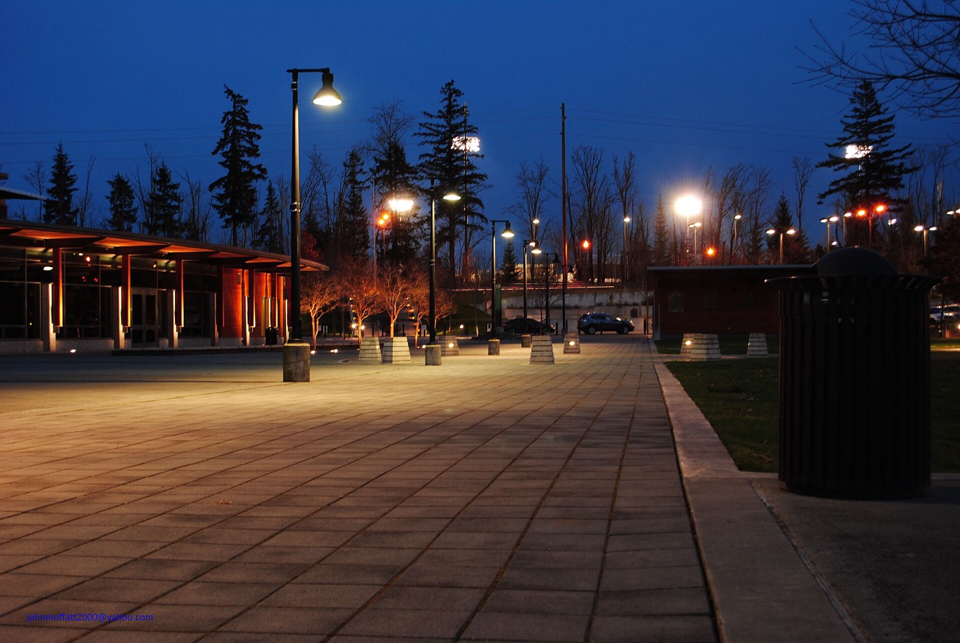 Sammamish City Hall lit up at night at Sammamish Commons